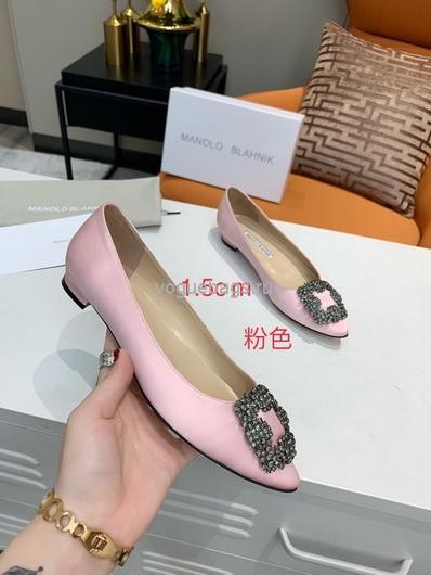 Manolo Blahnik Women¡¯s Shoes Designer Hangisiflat Velvet Shoes 30120 Pink - luxibagsmall