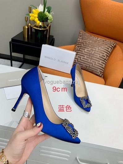 Manolo Blahnik Women¡¯s Shoes Designer Hangisiflat Velvet Shoes 30120 Blue - luxibagsmall