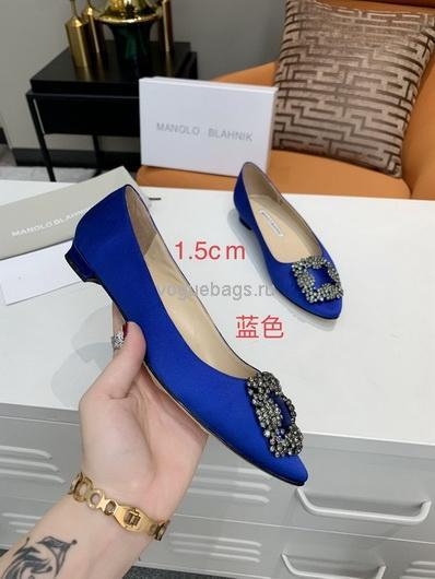 Manolo Blahnik Women¡¯s Shoes Designer Hangisiflat Velvet Shoes 30120 Blue - luxibagsmall