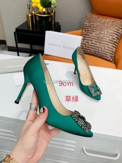 Manolo Blahnik Women¡¯s Shoes Designer Hangisiflat Velvet Shoes 30120 Green - luxibagsmall