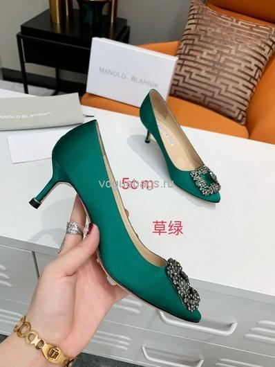 Manolo Blahnik Women¡¯s Shoes Designer Hangisiflat Velvet Shoes 30120 Green - luxibagsmall