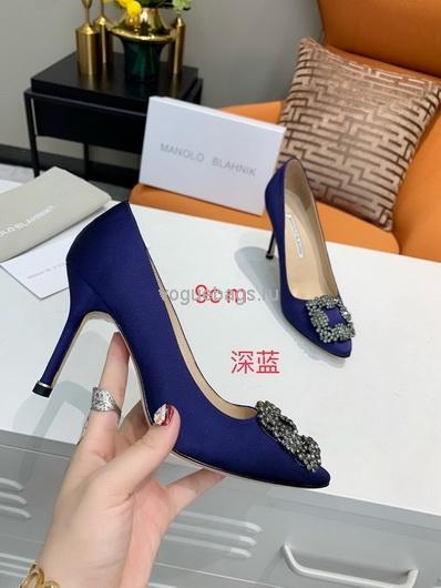 Manolo Blahnik Women¡¯s Shoes Designer Hangisiflat Velvet Shoes 30120 Navy blue - luxibagsmall