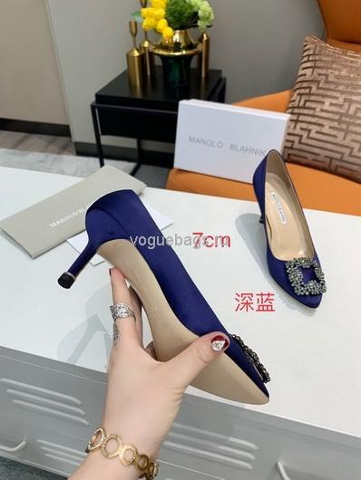 Manolo Blahnik Women¡¯s Shoes Designer Hangisiflat Velvet Shoes 30120 Navy blue - luxibagsmall