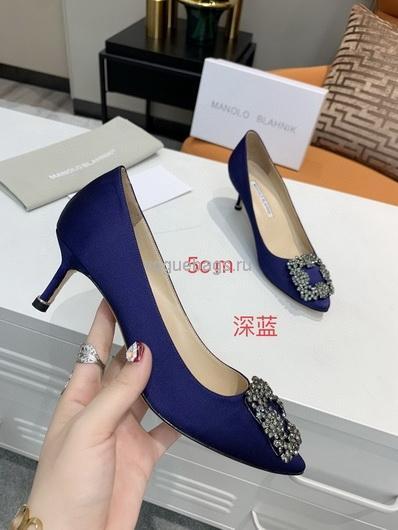Manolo Blahnik Women¡¯s Shoes Designer Hangisiflat Velvet Shoes 30120 Navy blue - luxibagsmall