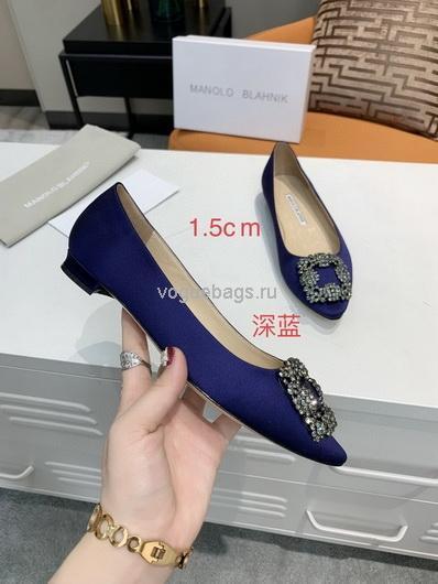 Manolo Blahnik Women¡¯s Shoes Designer Hangisiflat Velvet Shoes 30120 Navy blue - luxibagsmall