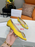 Manolo Blahnik Women¡¯s Shoes Designer Hangisiflat Velvet Shoes 30120 Yellow - luxibagsmall