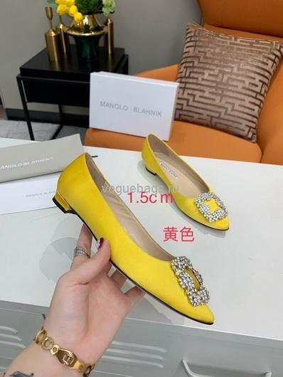 Manolo Blahnik Women¡¯s Shoes Designer Hangisiflat Velvet Shoes 30120 Yellow - luxibagsmall