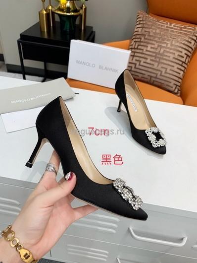 Manolo Blahnik Women¡¯s Shoes Designer Hangisiflat Velvet Shoes 30120 Black - luxibagsmall