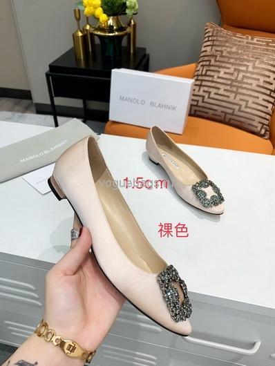 Manolo Blahnik Women¡¯s Shoes Designer Hangisiflat Velvet Shoes 30120 Nude - luxibagsmall