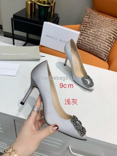 Manolo Blahnik Women¡¯s Shoes Designer Hangisiflat Velvet Shoes 30120 Light Gray - luxibagsmall