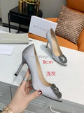 Manolo Blahnik Women¡¯s Shoes Designer Hangisiflat Velvet Shoes 30120 Light Gray - luxibagsmall