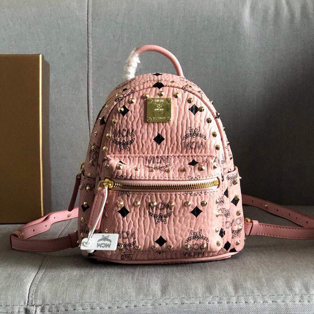 MCM MMK6SVE92CO001 21cm Stark Bebe Boo Backpack in Visetos Pink - Default Title - View 1