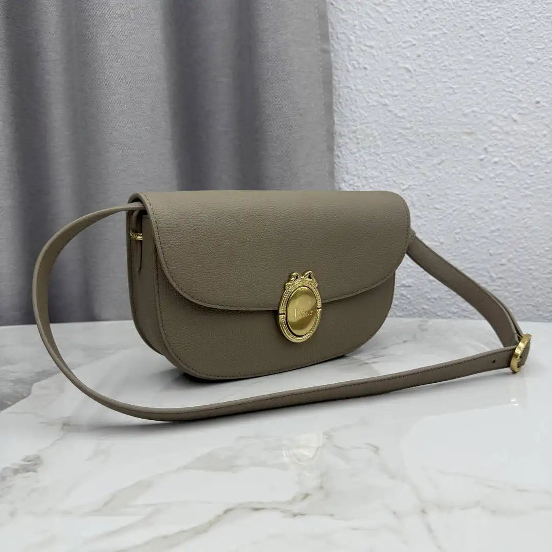 Medium Dior Médaillon Flap Bag M3920QDWP_M900 Elephant Gray Grained Calfskin - Default Title - View 2