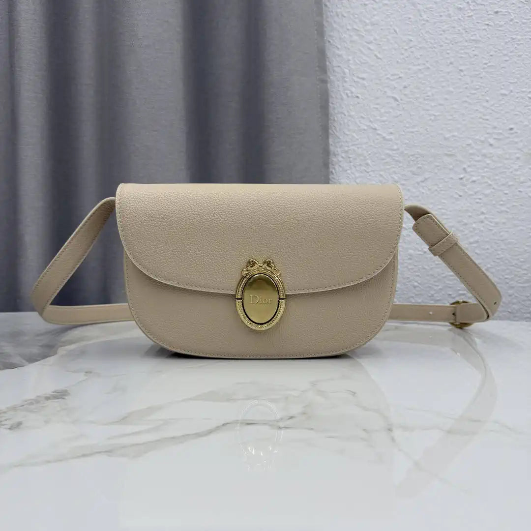 Medium Dior Médaillon Flap Bag M3920QDWP_M900 Apricot Grained Calfskin - Default Title - View 1