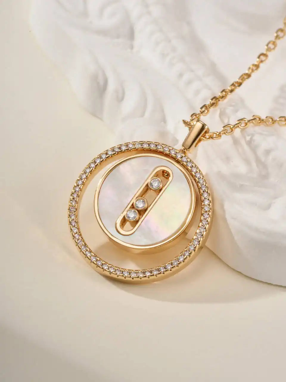 Messika 11650 White Mother-of-Pearl Lucky Move SM Necklace Pink Gold Diamond Necklace