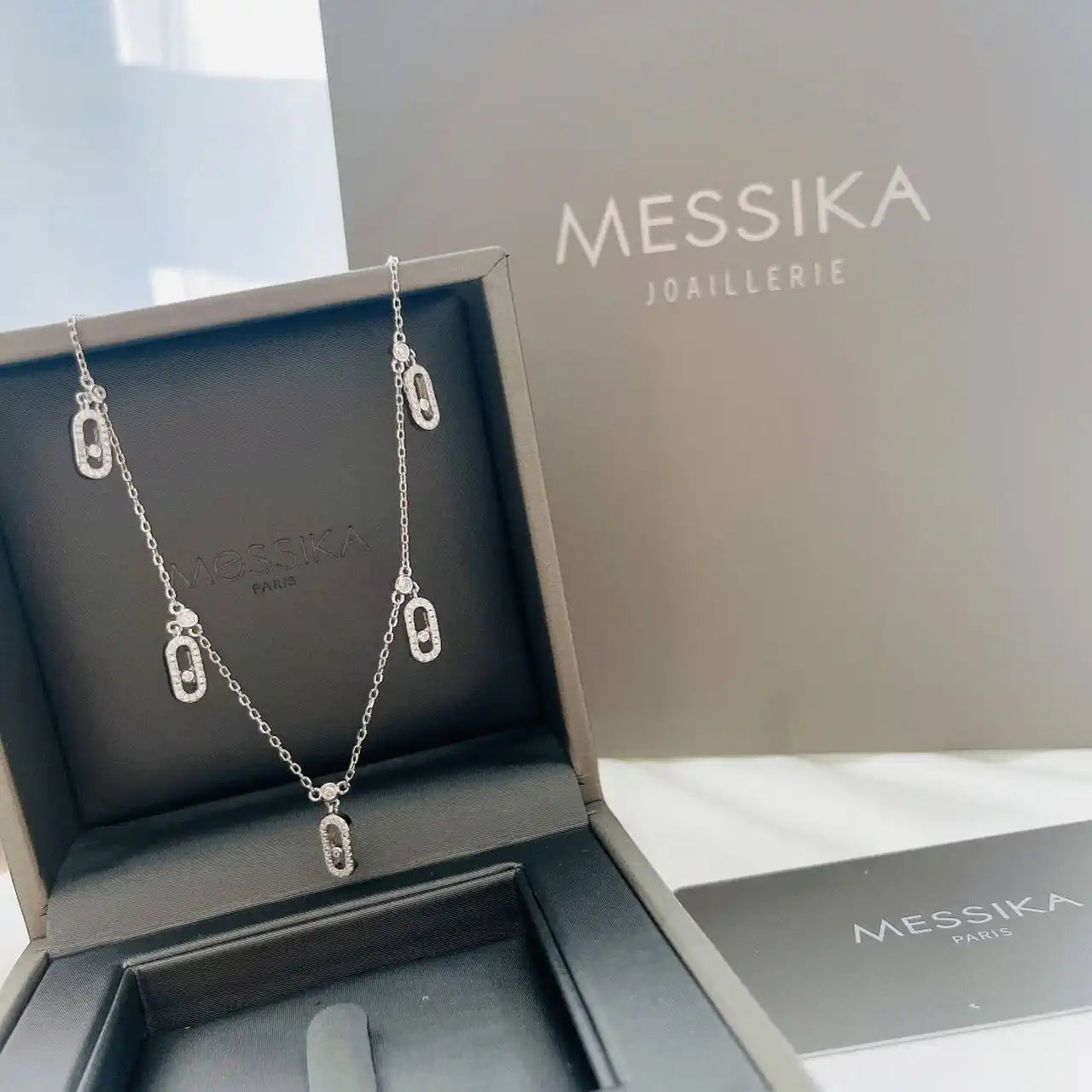 Messika 12150 Move Uno Pav¨¦ Drop Pendant Choker White Gold Diamond Necklace