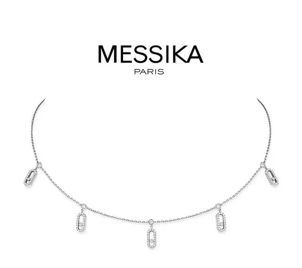 Messika 12150 Move Uno Pav¨¦ Drop Pendant Choker White Gold Diamond Necklace