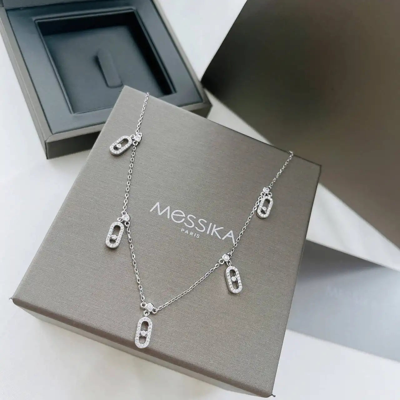 Messika 12150 Move Uno Pav¨¦ Drop Pendant Choker White Gold Diamond Necklace