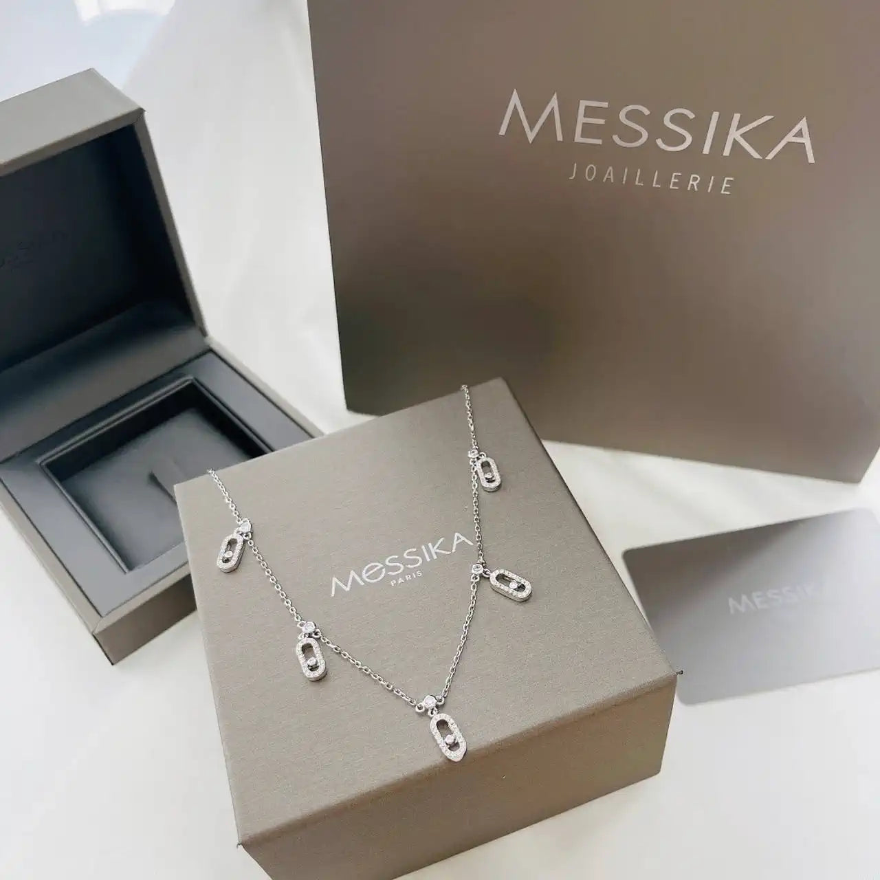 Messika 12150 Move Uno Pav¨¦ Drop Pendant Choker White Gold Diamond Necklace