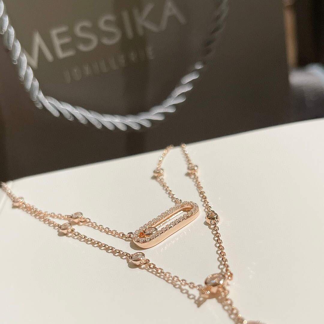 Messika Rose Gold Diamond Necklace Move Classique 20214 - luxibagsmall