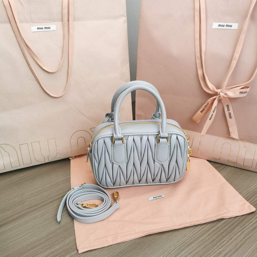 MiuMiu 5BB123 Matelass¨¦ nappa leather handbag Gray