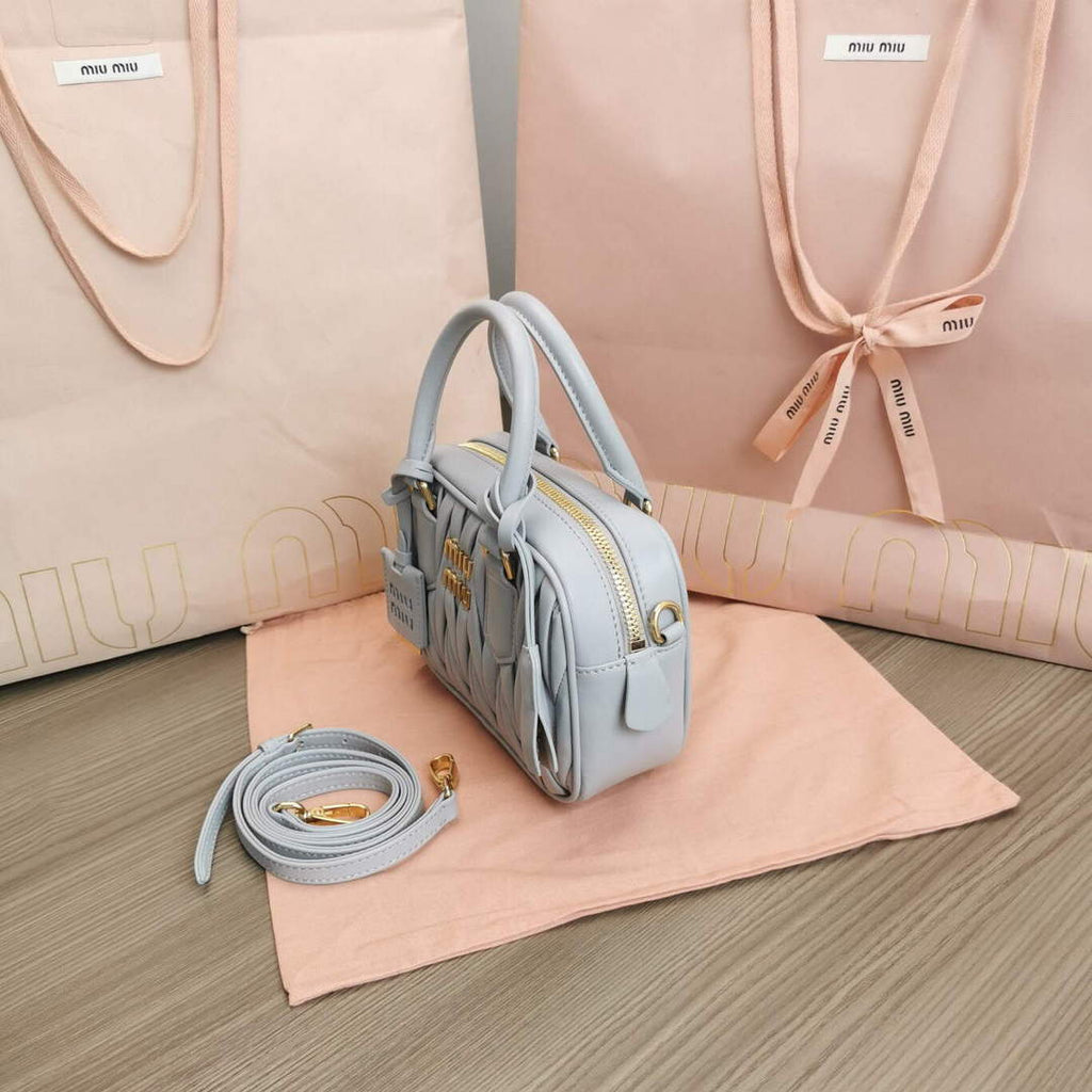 MiuMiu 5BB123 Matelass¨¦ nappa leather handbag Gray