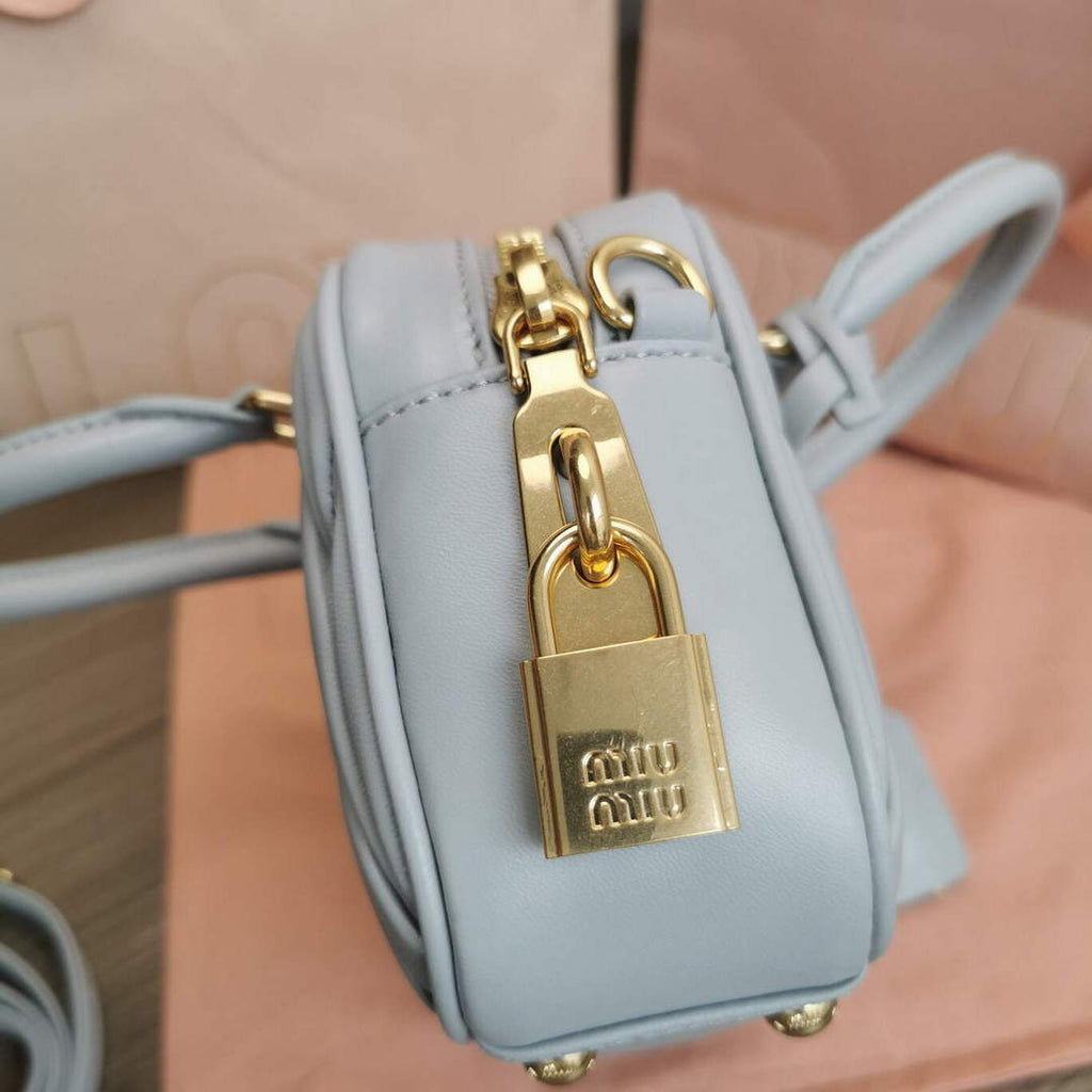 MiuMiu 5BB123 Matelass¨¦ nappa leather handbag Gray