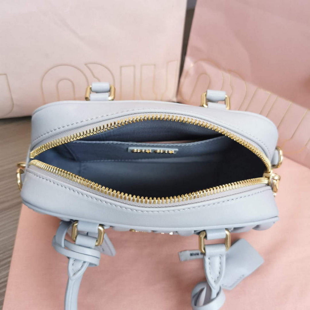 MiuMiu 5BB123 Matelass¨¦ nappa leather handbag Gray