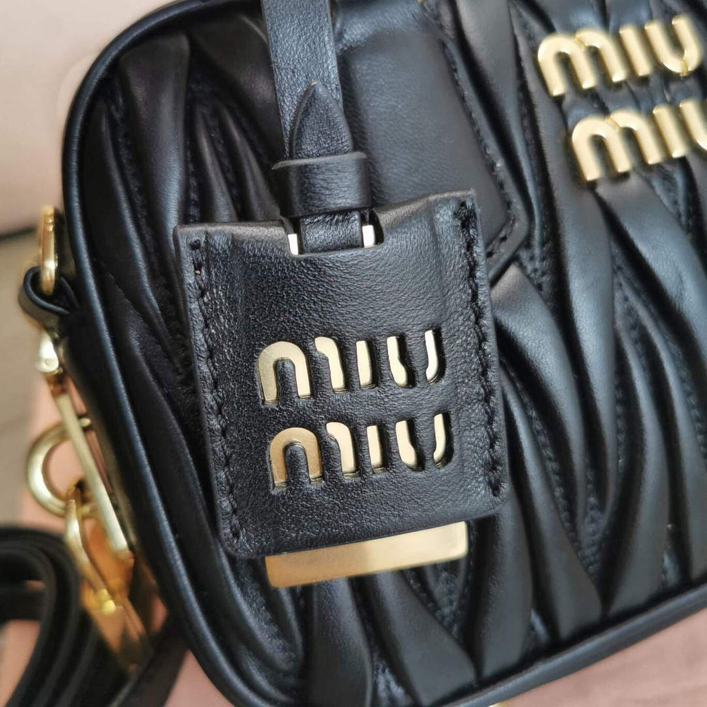 MiuMiu 5BB123 Matelass¨¦ nappa leather handbag Black