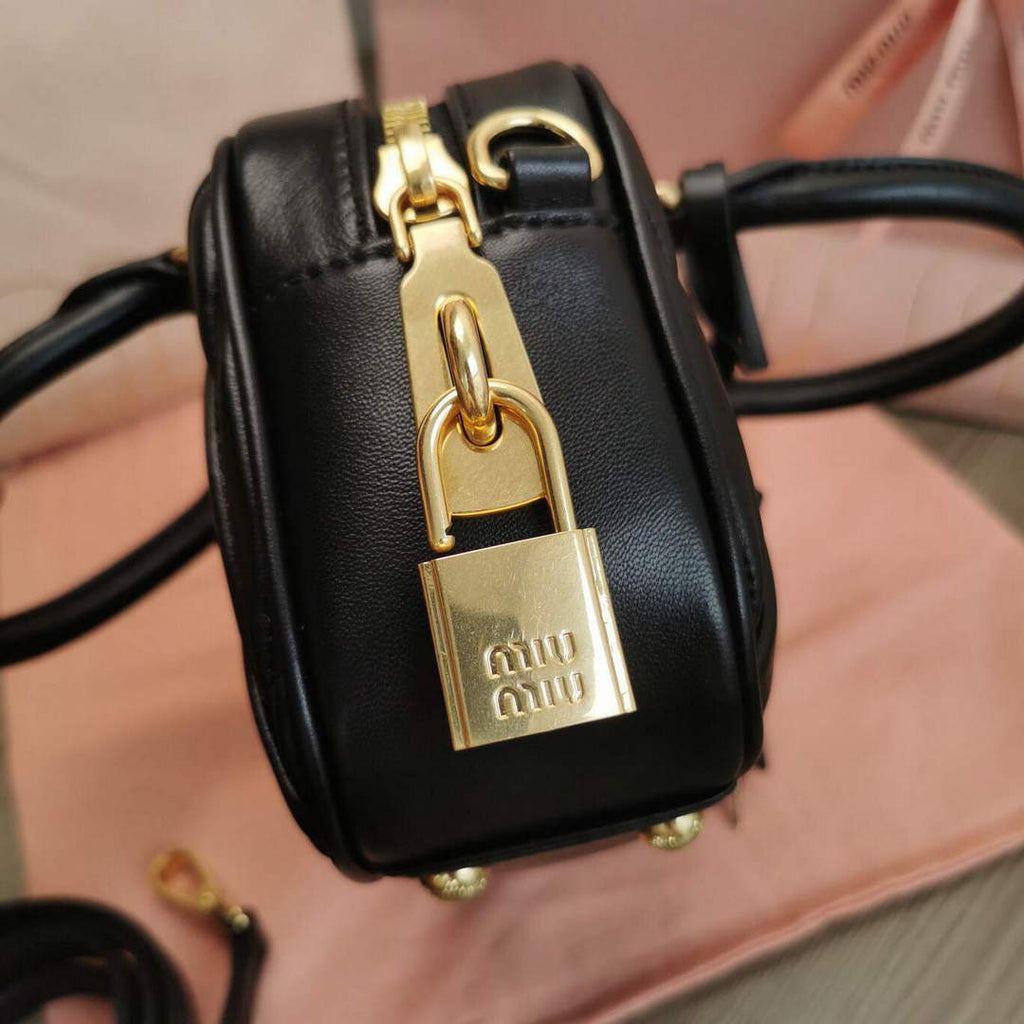 MiuMiu 5BB123 Matelass¨¦ nappa leather handbag Black