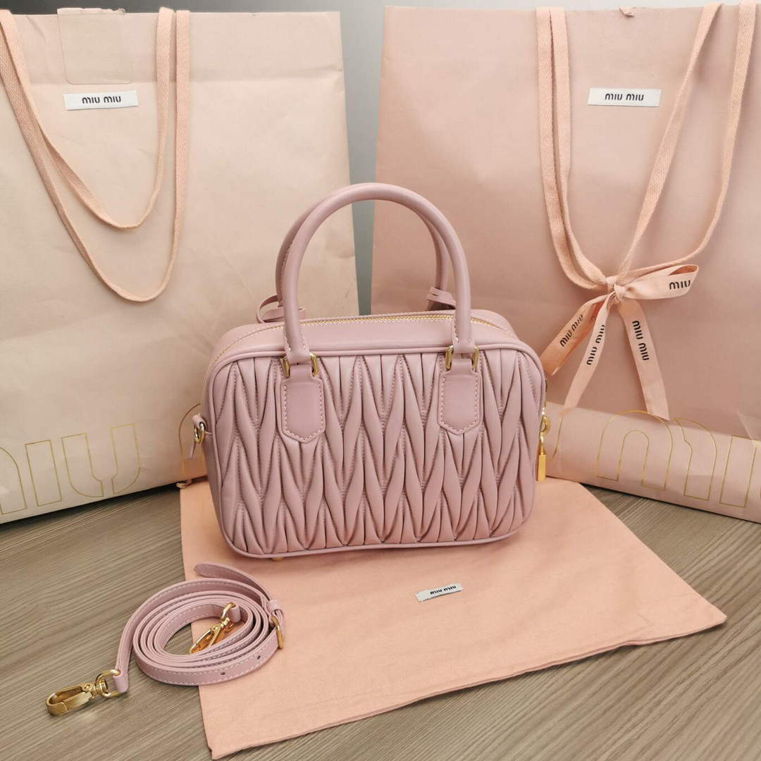 MiuMiu 5BB124 Matelass¨¦ Nappa Leather Top-handle Bag Pink