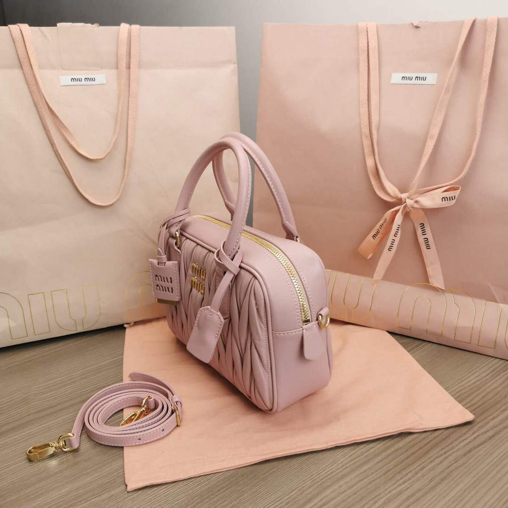 MiuMiu 5BB124 Matelass¨¦ Nappa Leather Top-handle Bag Pink