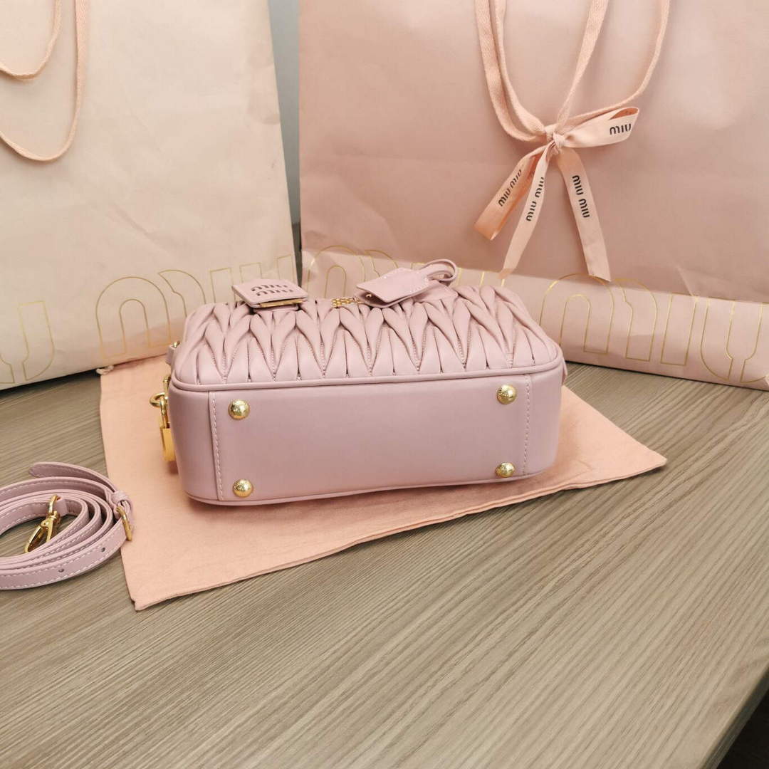 MiuMiu 5BB124 Matelass¨¦ Nappa Leather Top-handle Bag Pink