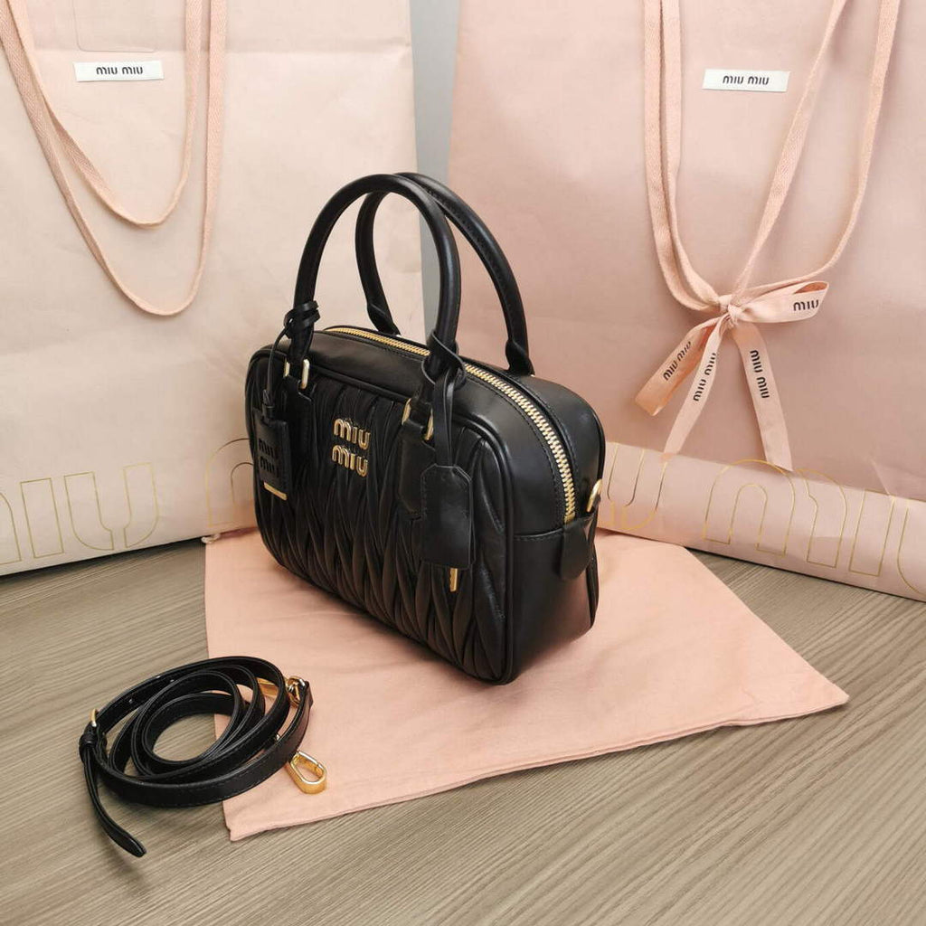MiuMiu 5BB124 Matelass¨¦ Nappa Leather Top-handle Bag Black