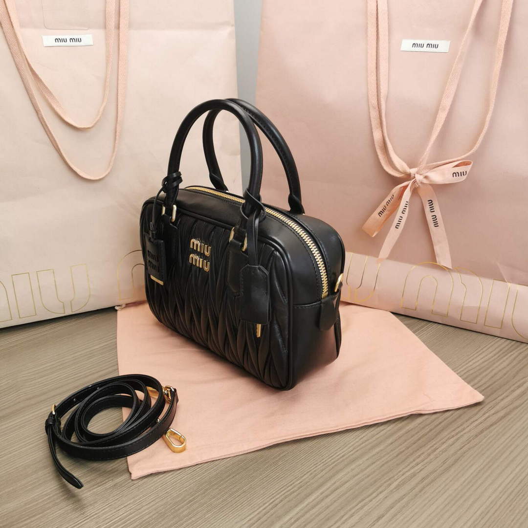MiuMiu 5BB124 Matelass¨¦ Nappa Leather Top-handle Bag Black