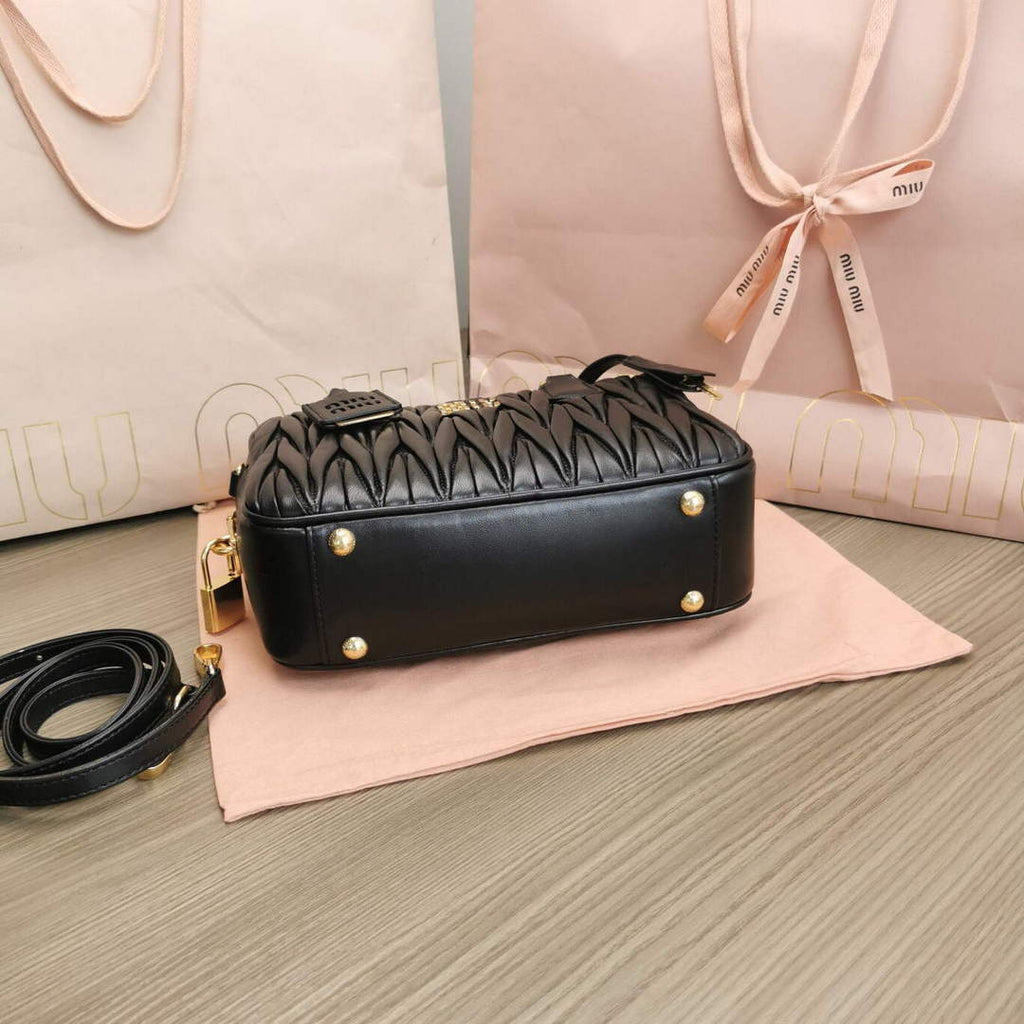 MiuMiu 5BB124 Matelass¨¦ Nappa Leather Top-handle Bag Black