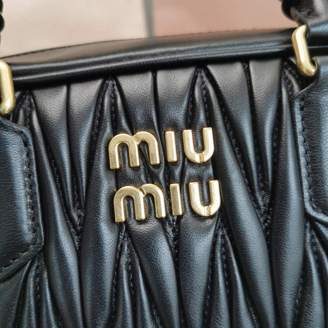 MiuMiu 5BB124 Matelass¨¦ Nappa Leather Top-handle Bag Black