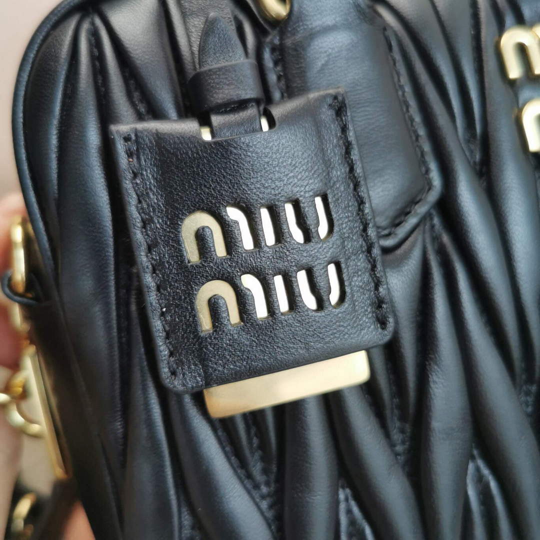 MiuMiu 5BB124 Matelass¨¦ Nappa Leather Top-handle Bag Black