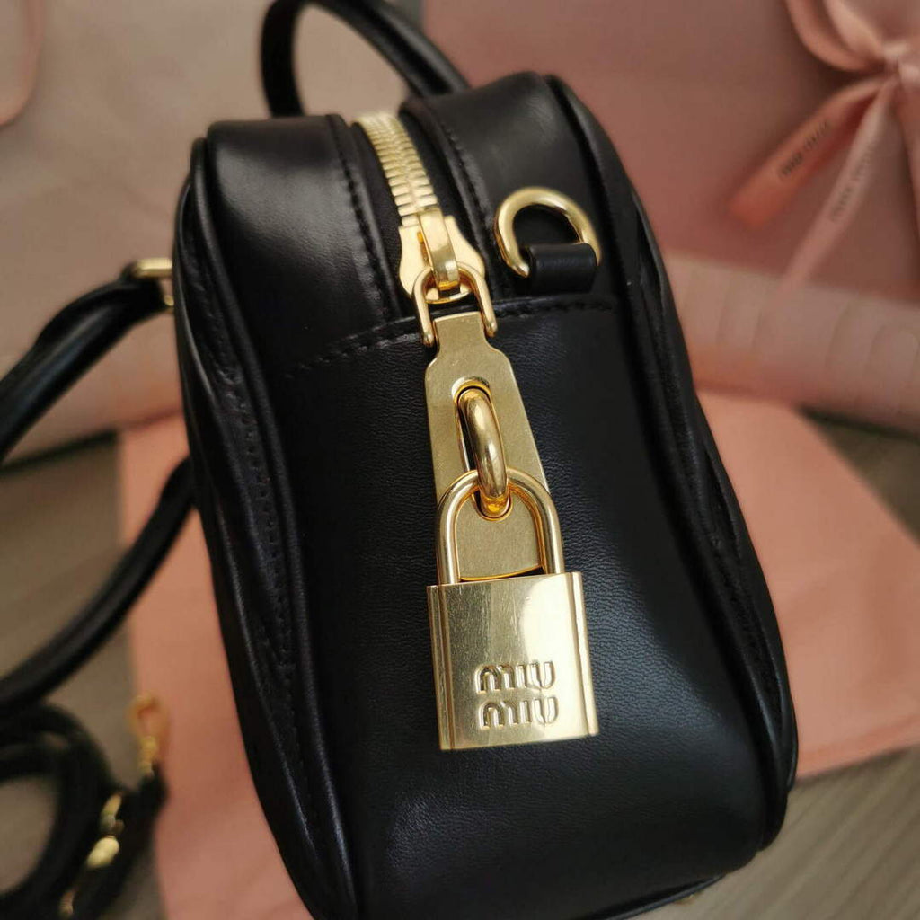 MiuMiu 5BB124 Matelass¨¦ Nappa Leather Top-handle Bag Black