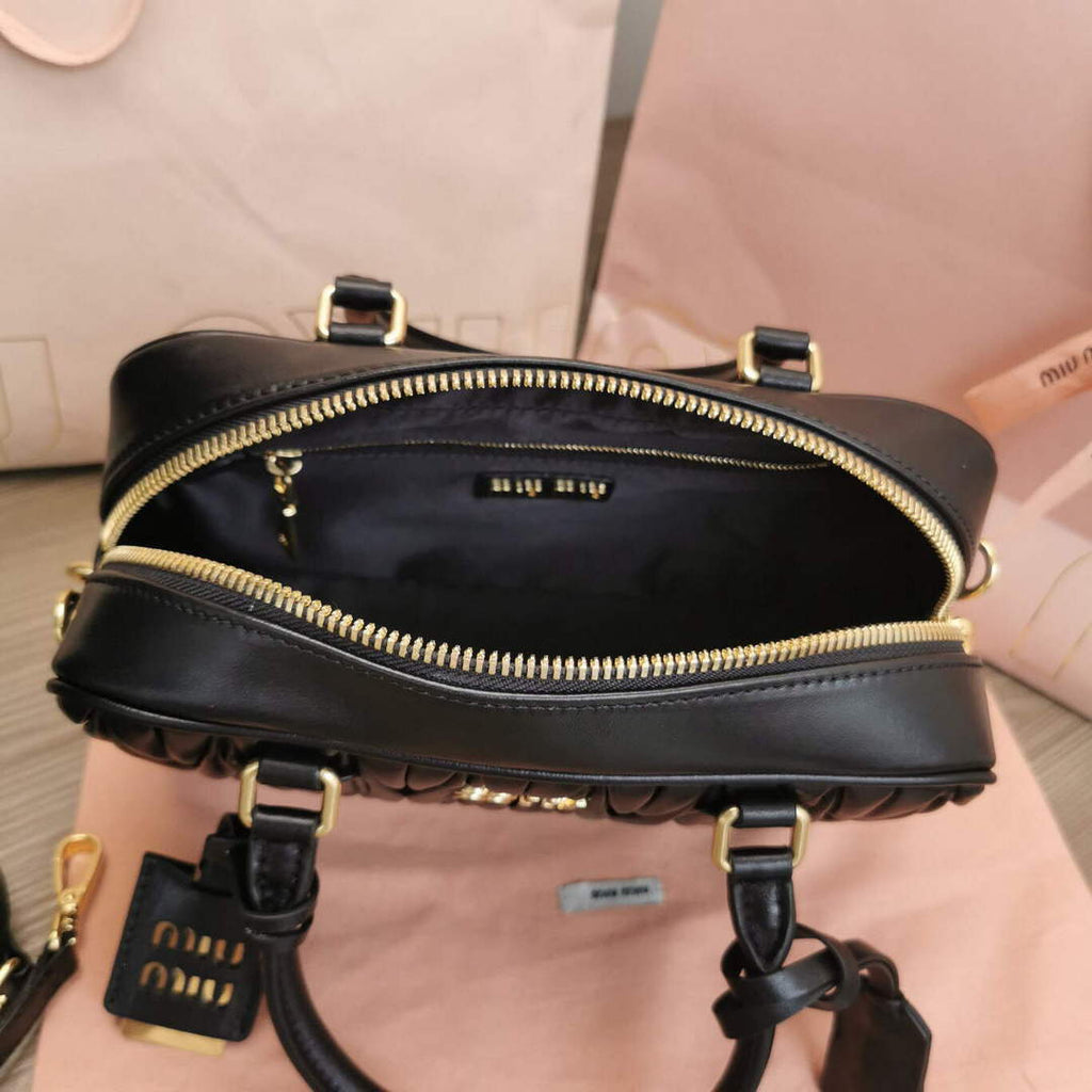 MiuMiu 5BB124 Matelass¨¦ Nappa Leather Top-handle Bag Black