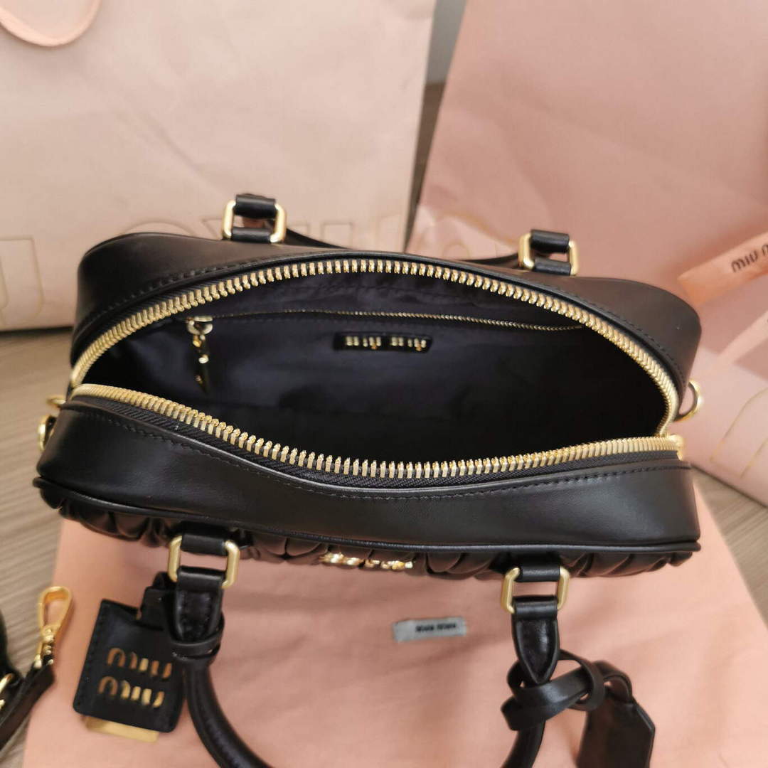 MiuMiu 5BB124 Matelass¨¦ Nappa Leather Top-handle Bag Black