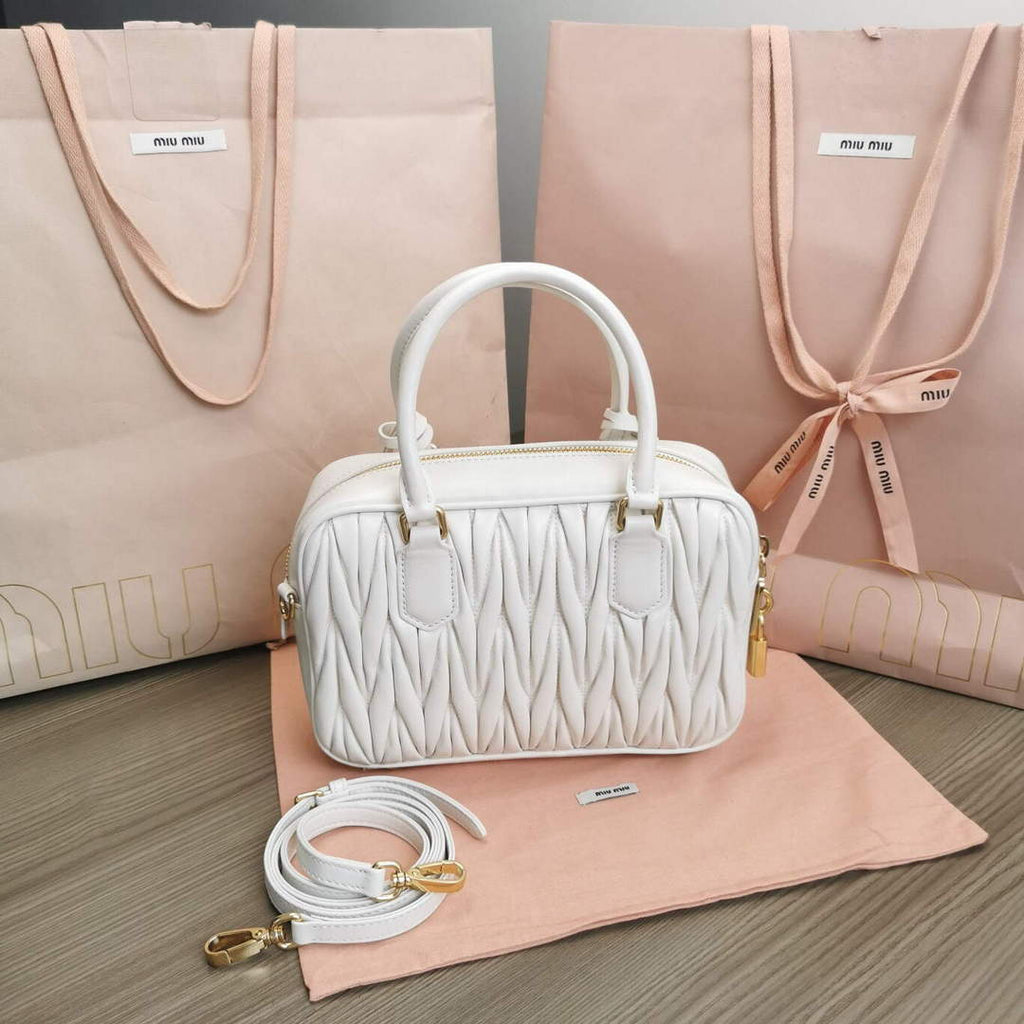 MiuMiu 5BB124 Matelass¨¦ Nappa Leather Top-handle Bag White