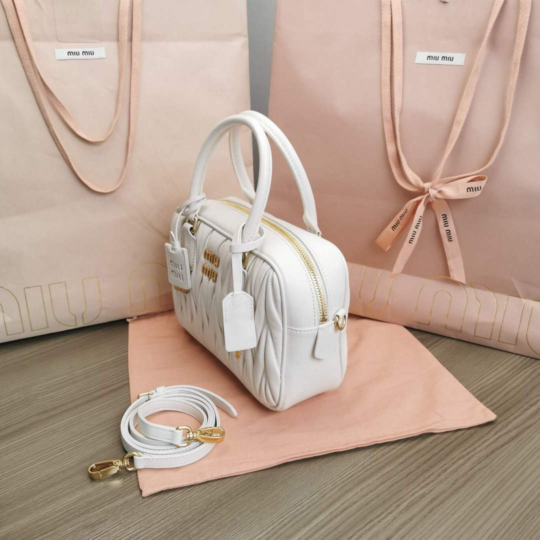 MiuMiu 5BB124 Matelass¨¦ Nappa Leather Top-handle Bag White
