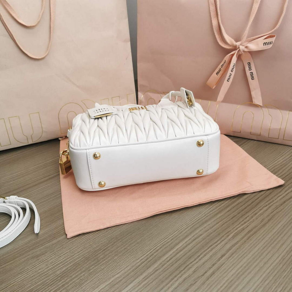 MiuMiu 5BB124 Matelass¨¦ Nappa Leather Top-handle Bag White
