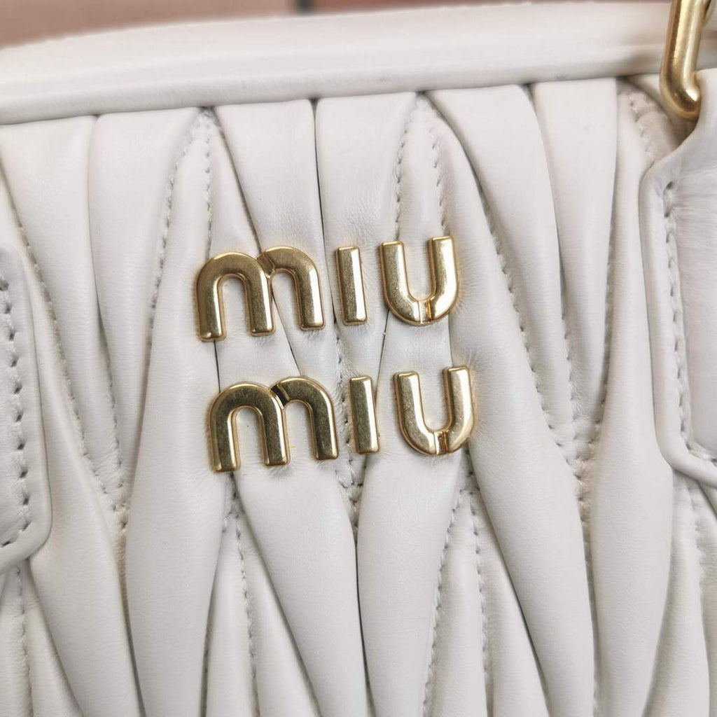 MiuMiu 5BB124 Matelass¨¦ Nappa Leather Top-handle Bag White