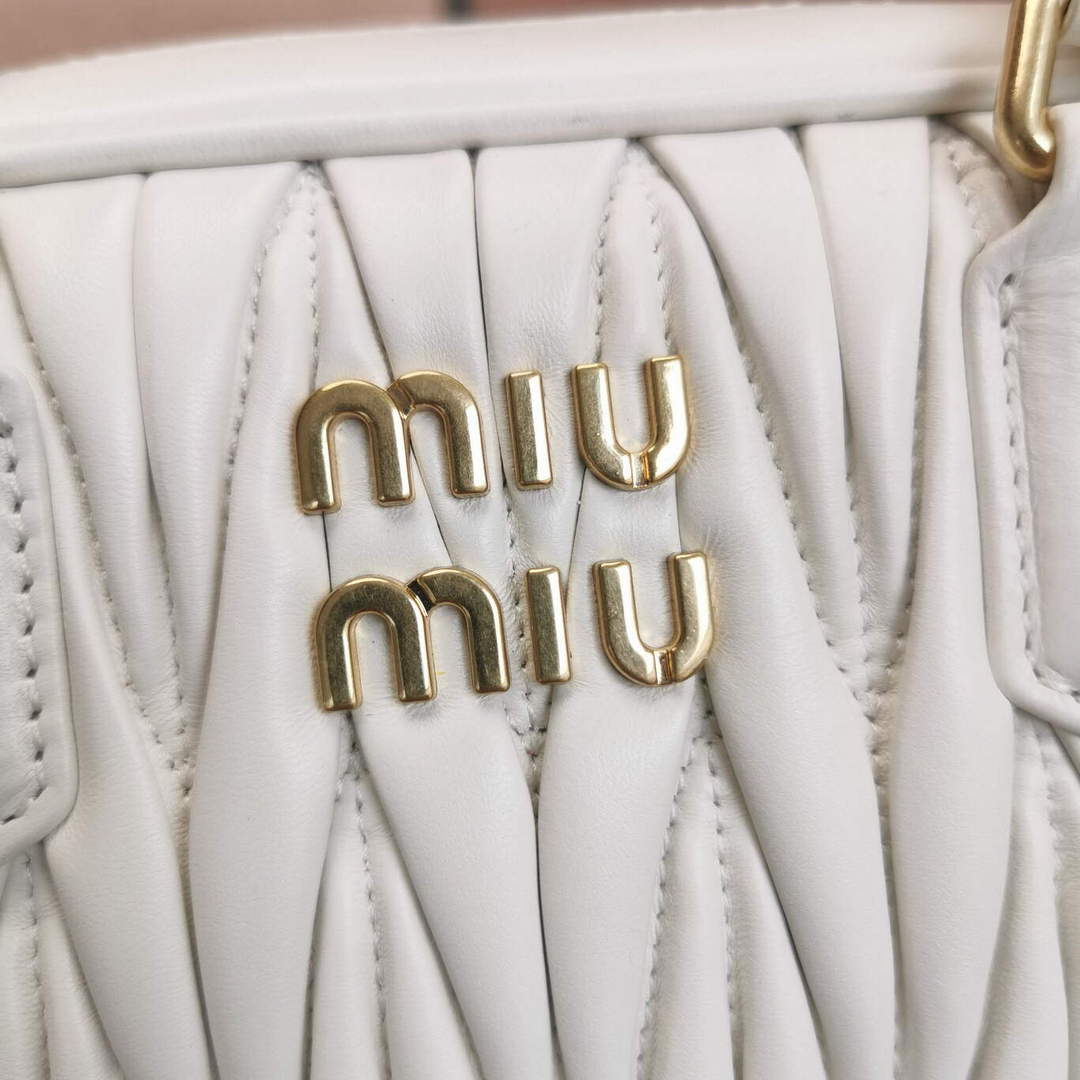MiuMiu 5BB124 Matelass¨¦ Nappa Leather Top-handle Bag White