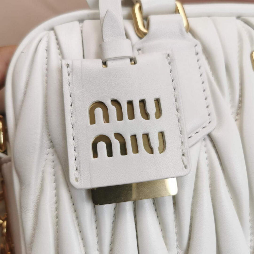 MiuMiu 5BB124 Matelass¨¦ Nappa Leather Top-handle Bag White