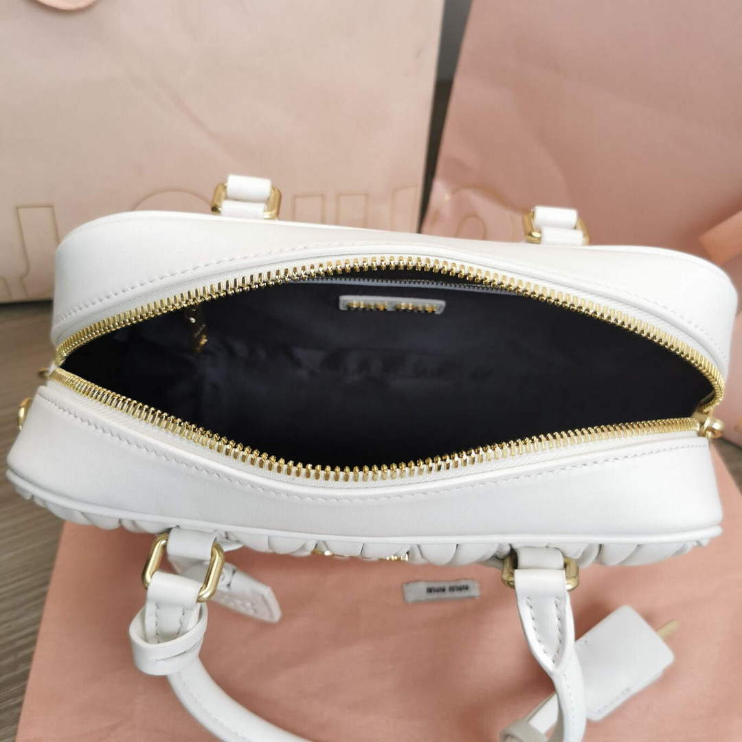 MiuMiu 5BB124 Matelass¨¦ Nappa Leather Top-handle Bag White