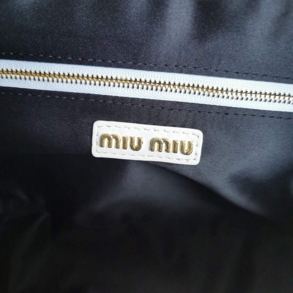 MiuMiu 5BB124 Matelass¨¦ Nappa Leather Top-handle Bag White