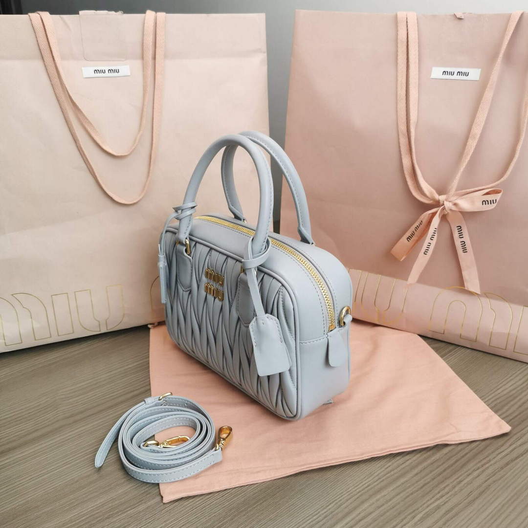 MiuMiu 5BB124 Matelass¨¦ Nappa Leather Top-handle Bag Cornflower Blue